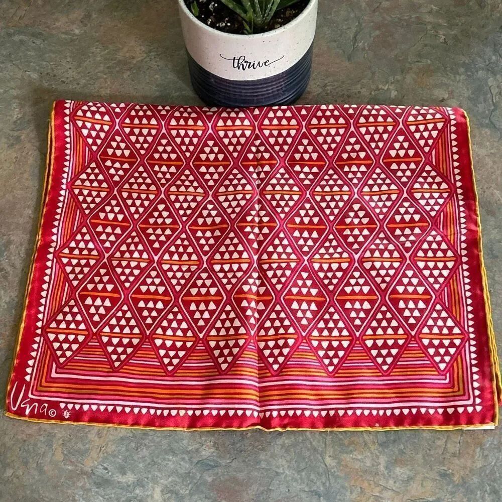 Vintage Vera Neumann Silk Hand rolled Scarf Japan Red Pink Orange